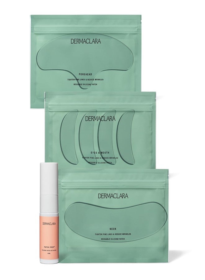 Dermaclara Silicone Patch Face Rejuvenation Kit - Anti-Wrinkle Patches for Forehead, Smile Lines, Silicone Frown Line Treatment, Up to 30 Uses- 1 Forehead, 4 Mouth & Eye, 1 Neck & 1 Cleanser - Image 1